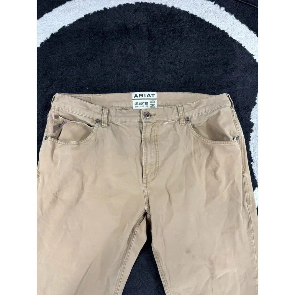 Ariat M5 Jeans Mens 38x34 Brown Denim Straight Leg Workwear Stretch Cotton